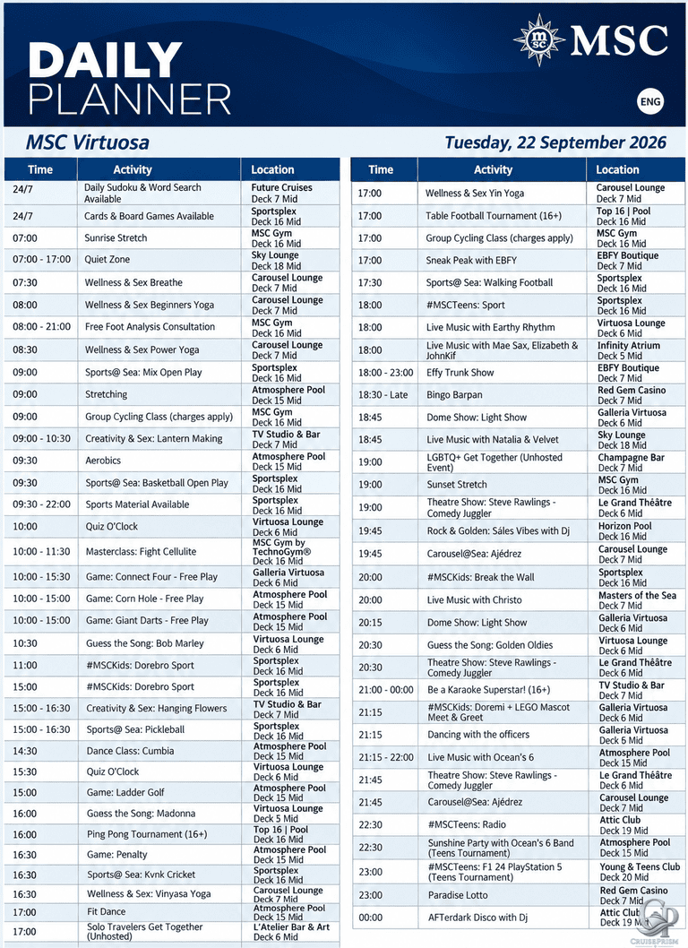 MSC Virtuosa Daily Program – Gibraltar