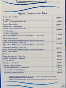 Marella Cruises Medical Centre Prices: Doctor & Nurse Consultation Fees
