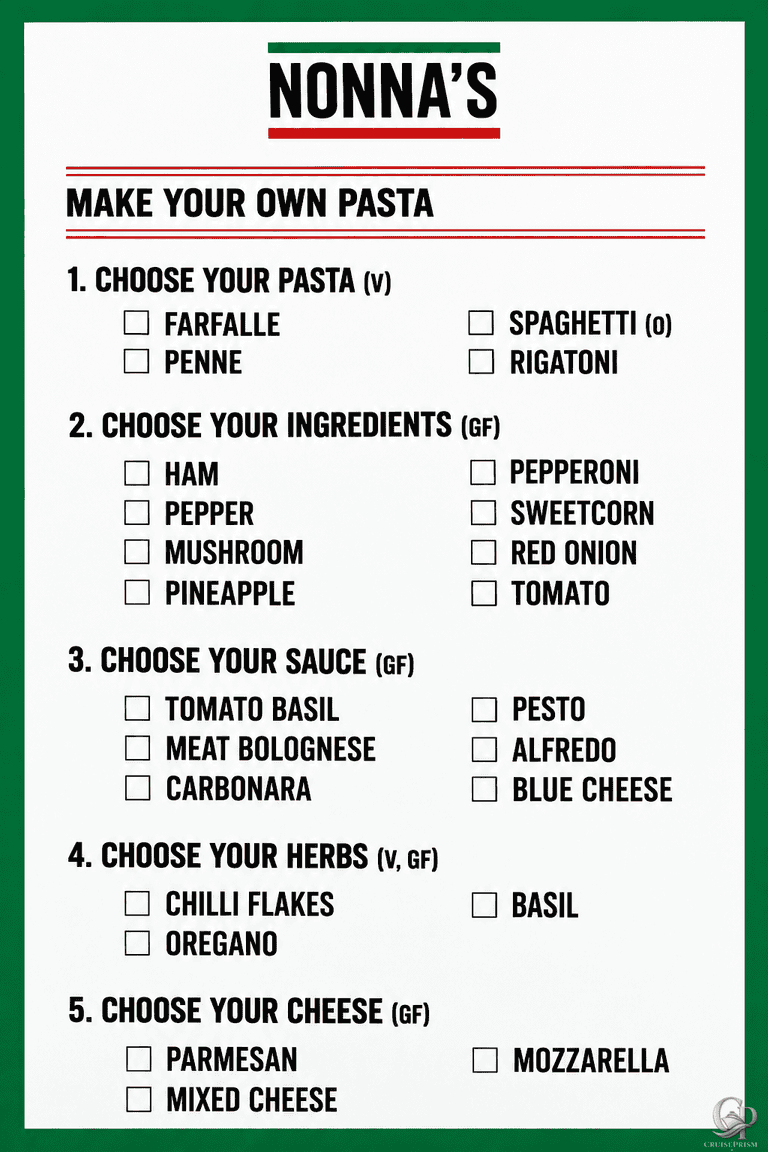 Marella Cruises Nonna’s Menu: Make Your Own Pasta Dining Guide