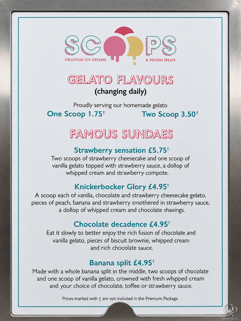 Marella Cruises Scoops Menu, Gelato Prices & Sundaes