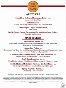Marella The Dining Club Menu: Explorer & Explorer 2