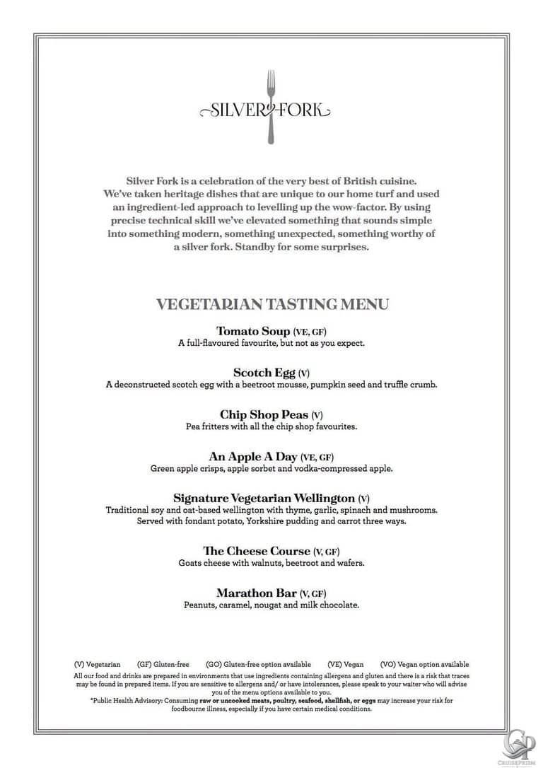 Marella Voyager Silver Fork Vegetarian Tasting Menu