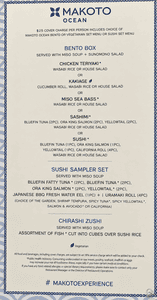 Princess Cruises Makoto Ocean Menu: Bento, Sushi & Chirashi
