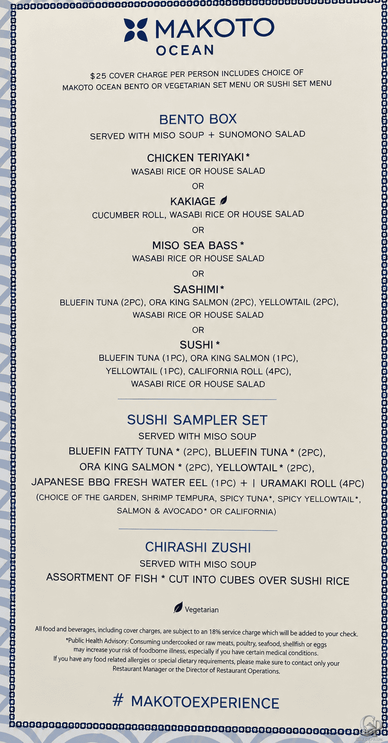 Princess Cruises Makoto Ocean Menu: Bento, Sushi & Chirashi