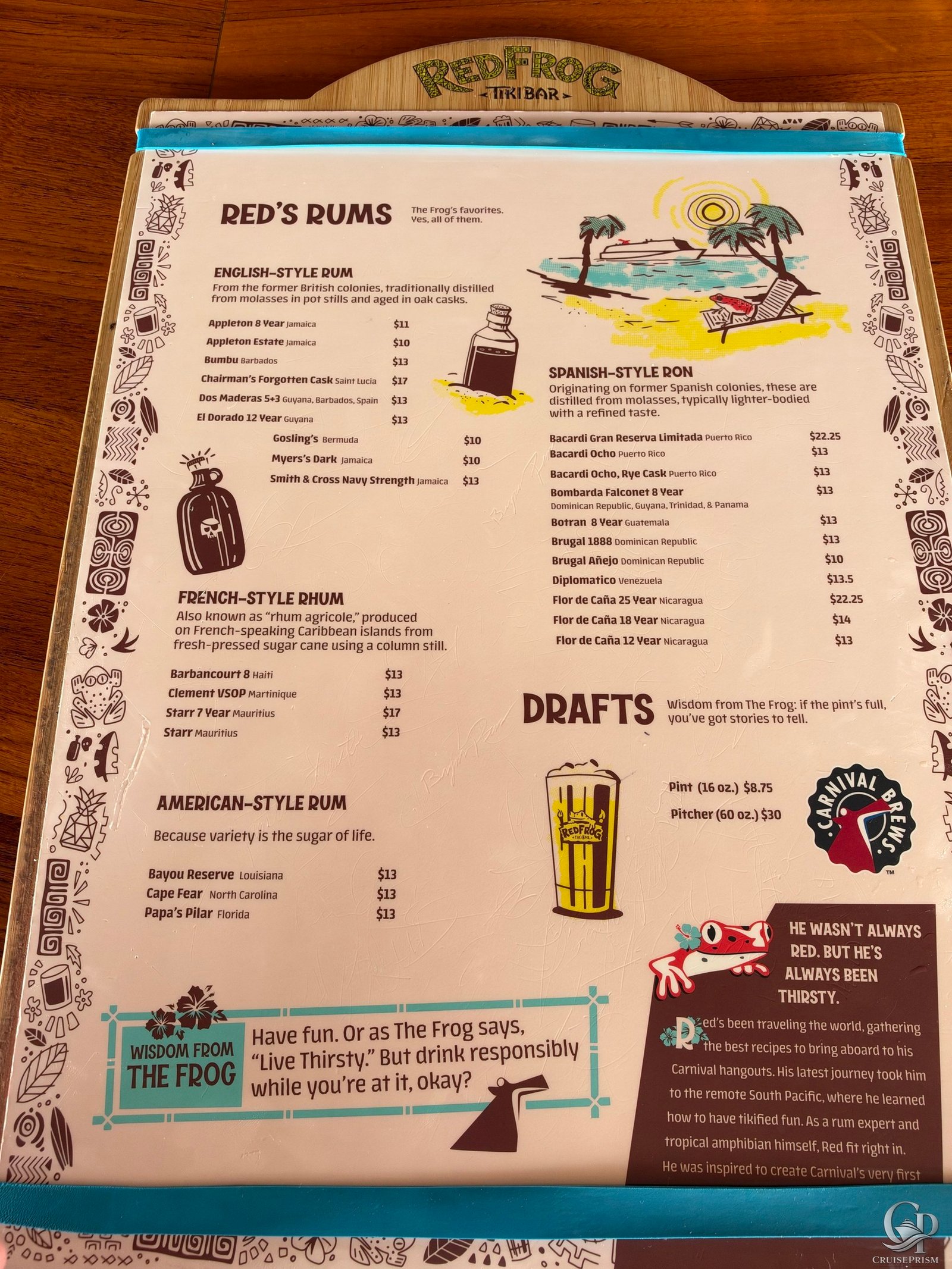 RedFrog Tiki Bar Rum and Draft Beer Selection
