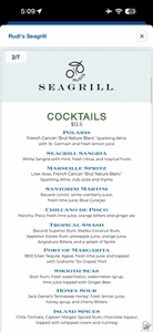 Rudi’s Seagrill Drink Menu: Cocktails, Wine & Prices on Carnival Cruise Line
