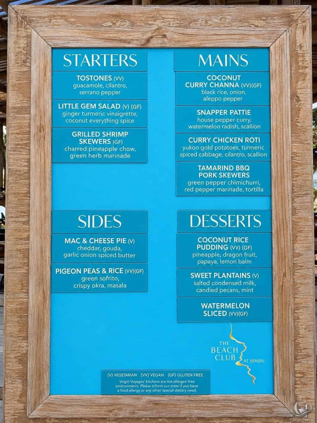 Virgin Voyages Beach Club at Bimini New Menu